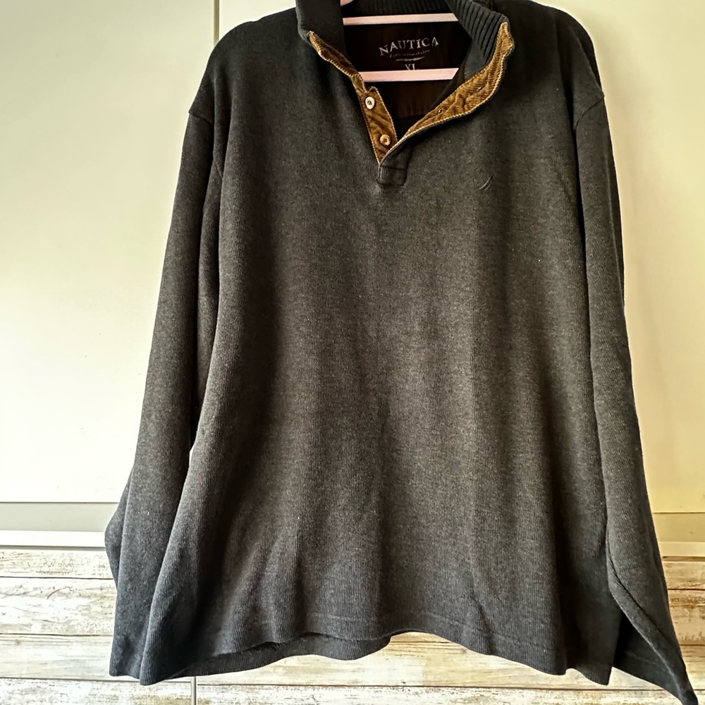⚓ Nautica Men’s Charcoal Gray Quarter Button Pullover Sweater XL Cotton